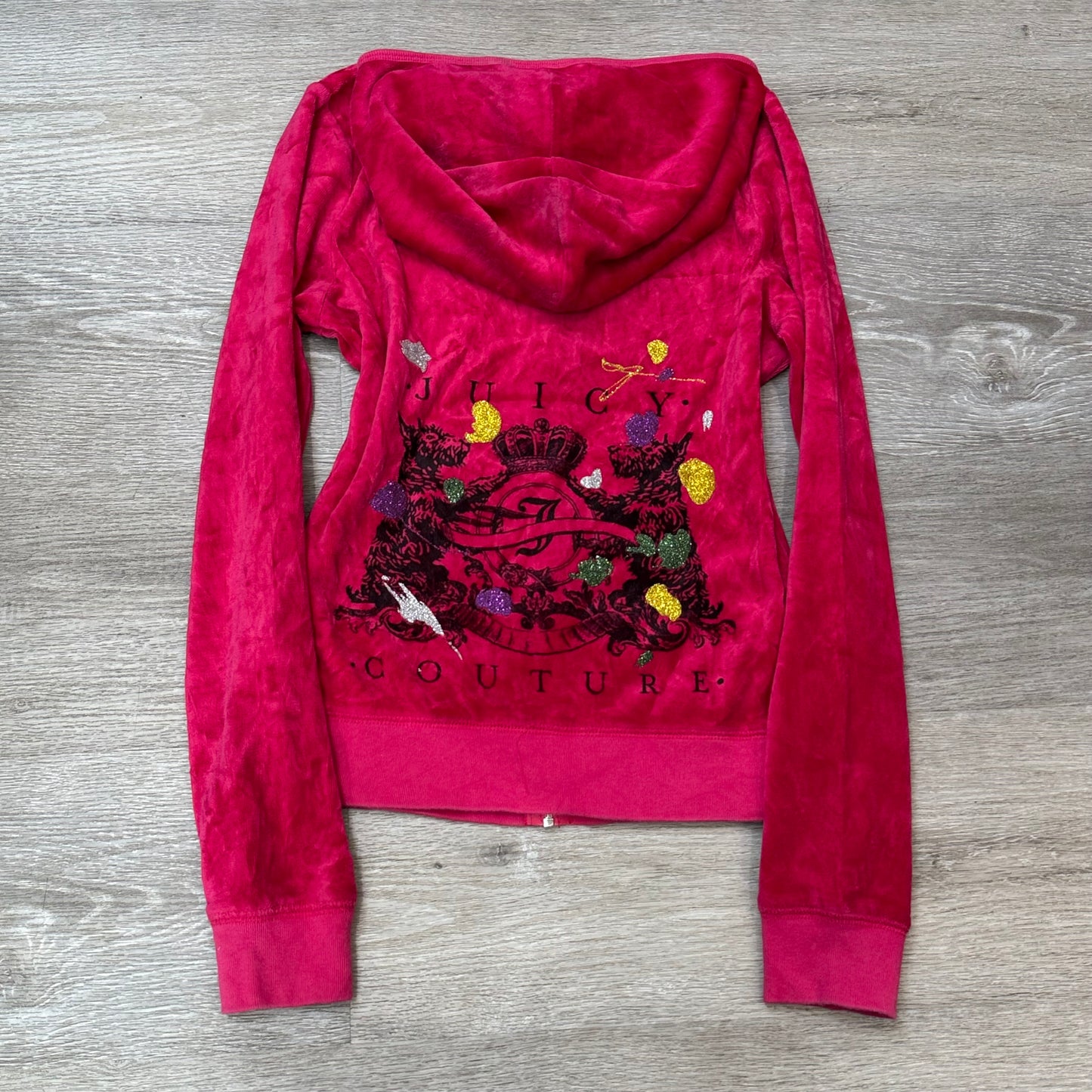 Vintage Juicy Couture Scottie Dogs Womens Hot Pink Velour Zip-Up Hoodie Logo - L