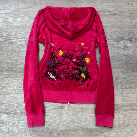 Vintage Juicy Couture Scottie Dogs Womens Hot Pink Velour Zip-Up Hoodie Logo - L