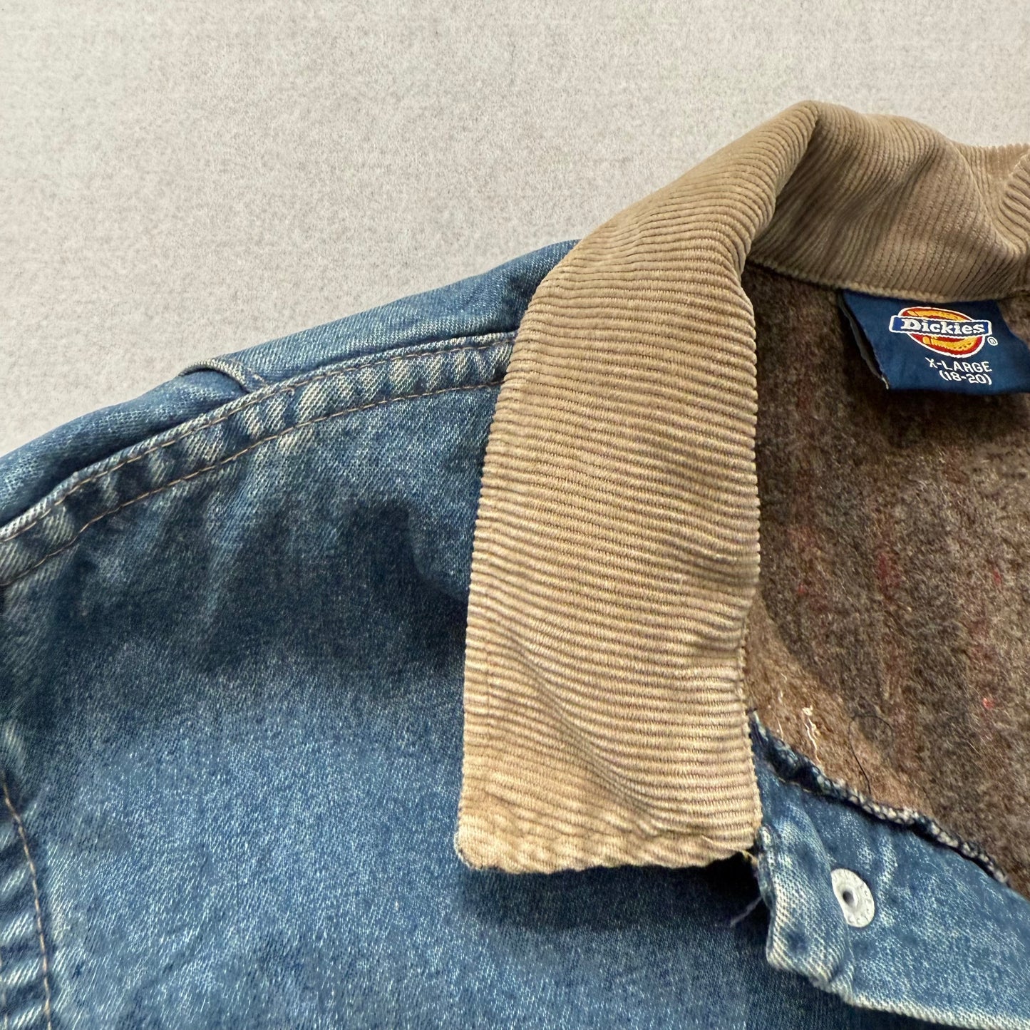 Dickies Blue Denim Chore Jacket Corduroy Collar Blanket Lined Workwear Size XL