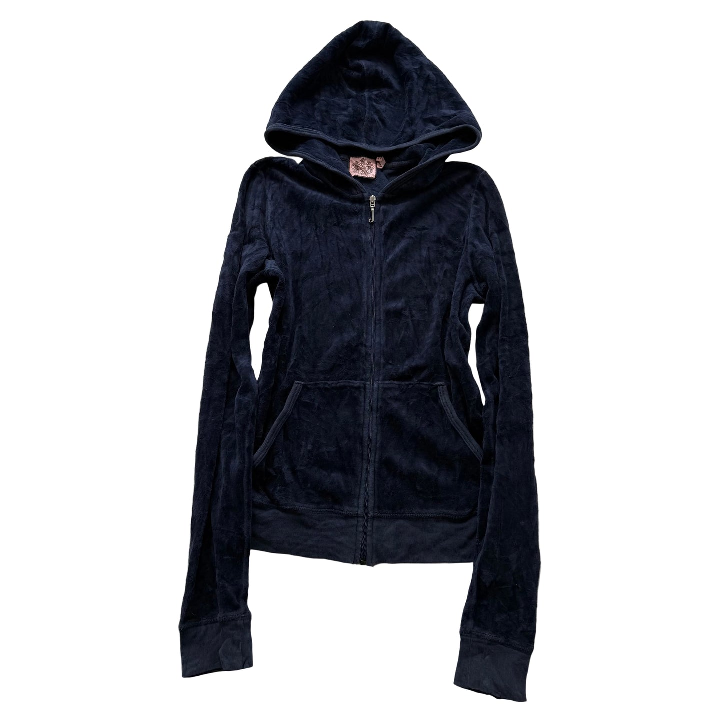 Juicy Couture Women's Navy Blue Velour Zip-Up Hoodie Loungewear Pockets Size M