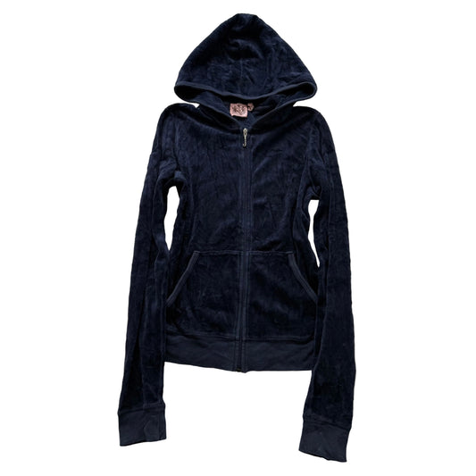 Juicy Couture Women's Navy Blue Velour Zip-Up Hoodie Loungewear Pockets Size M