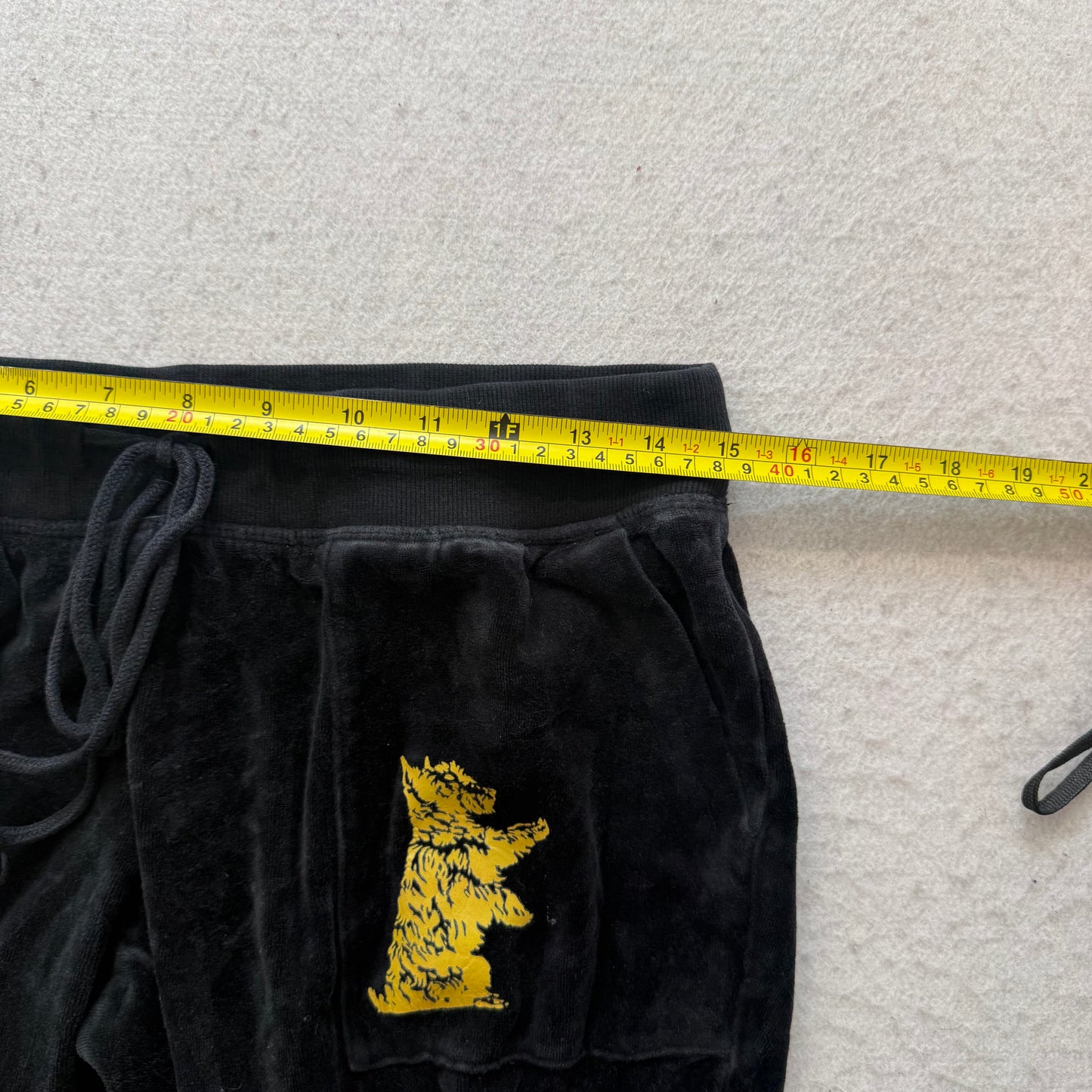 Vintage Juicy Couture Women's Black Velour Flared Track Pants Dog Logo Size L