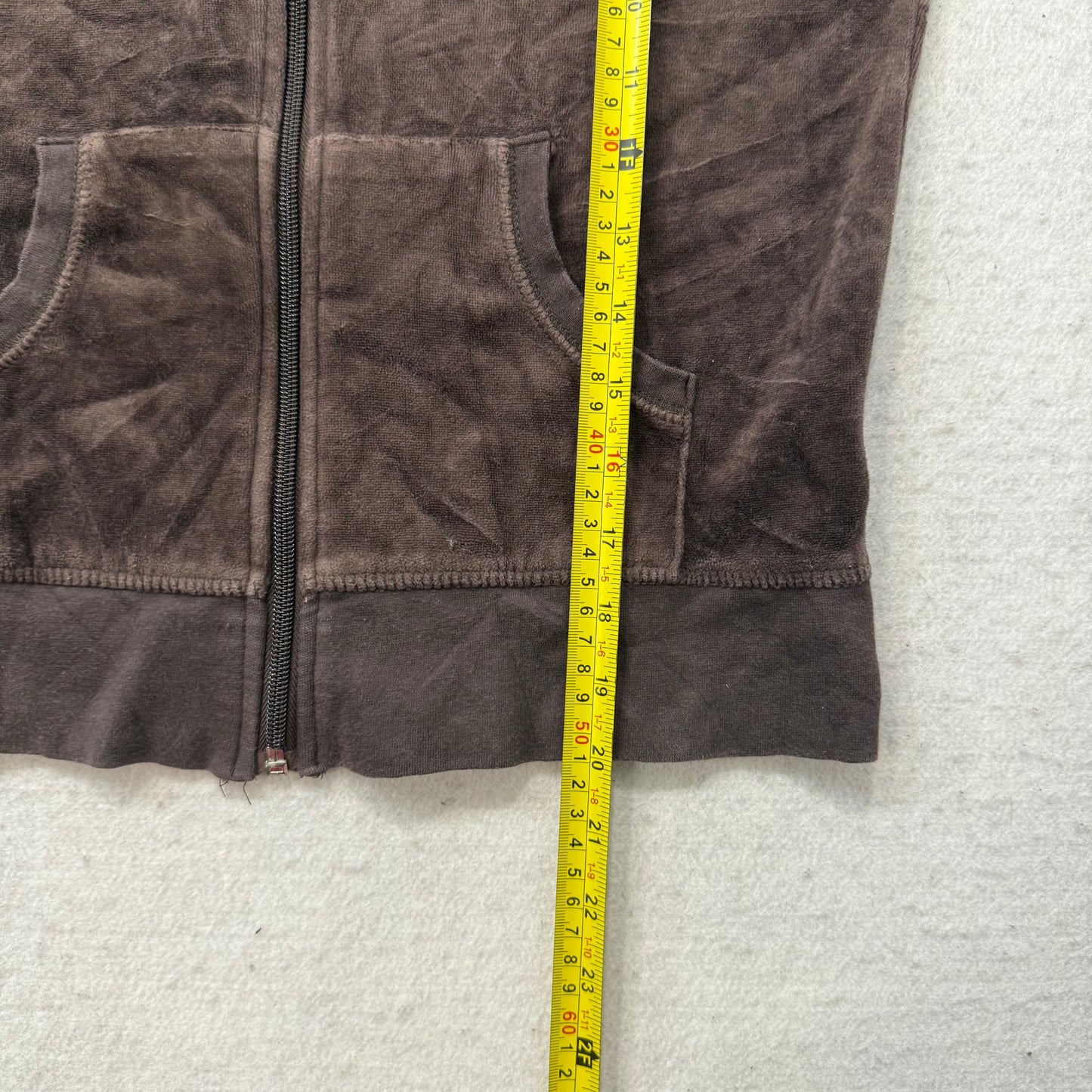Juicy Couture Brown Velour Tracksuit Set Zip Up Hoodie & Flared Pant Logo Size M