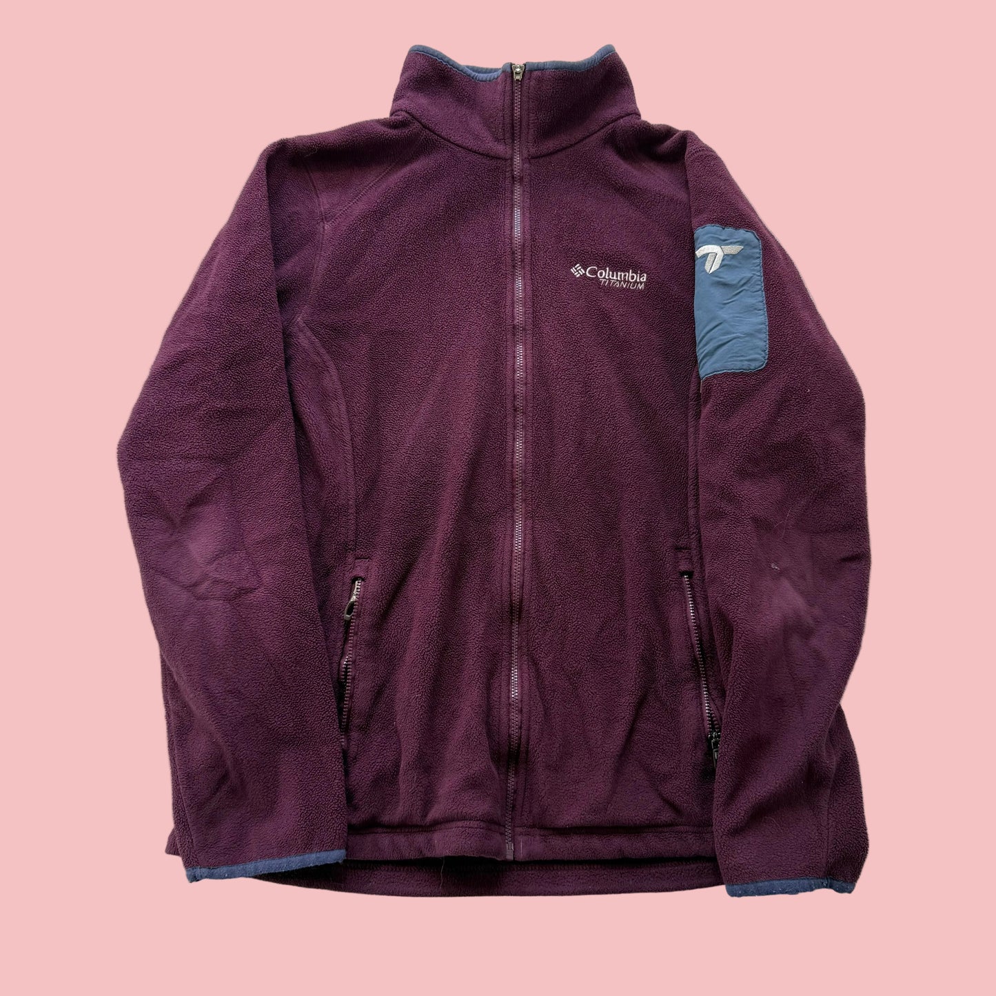 Columbia Titanium Women's Maroon Full-Zip Fleece Jacket Mock Neck Pockets Size M