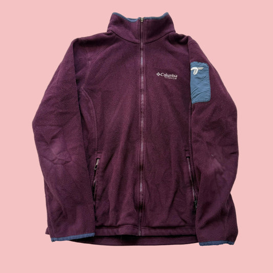 Columbia Titanium Women's Maroon Full-Zip Fleece Jacket Mock Neck Pockets Size M