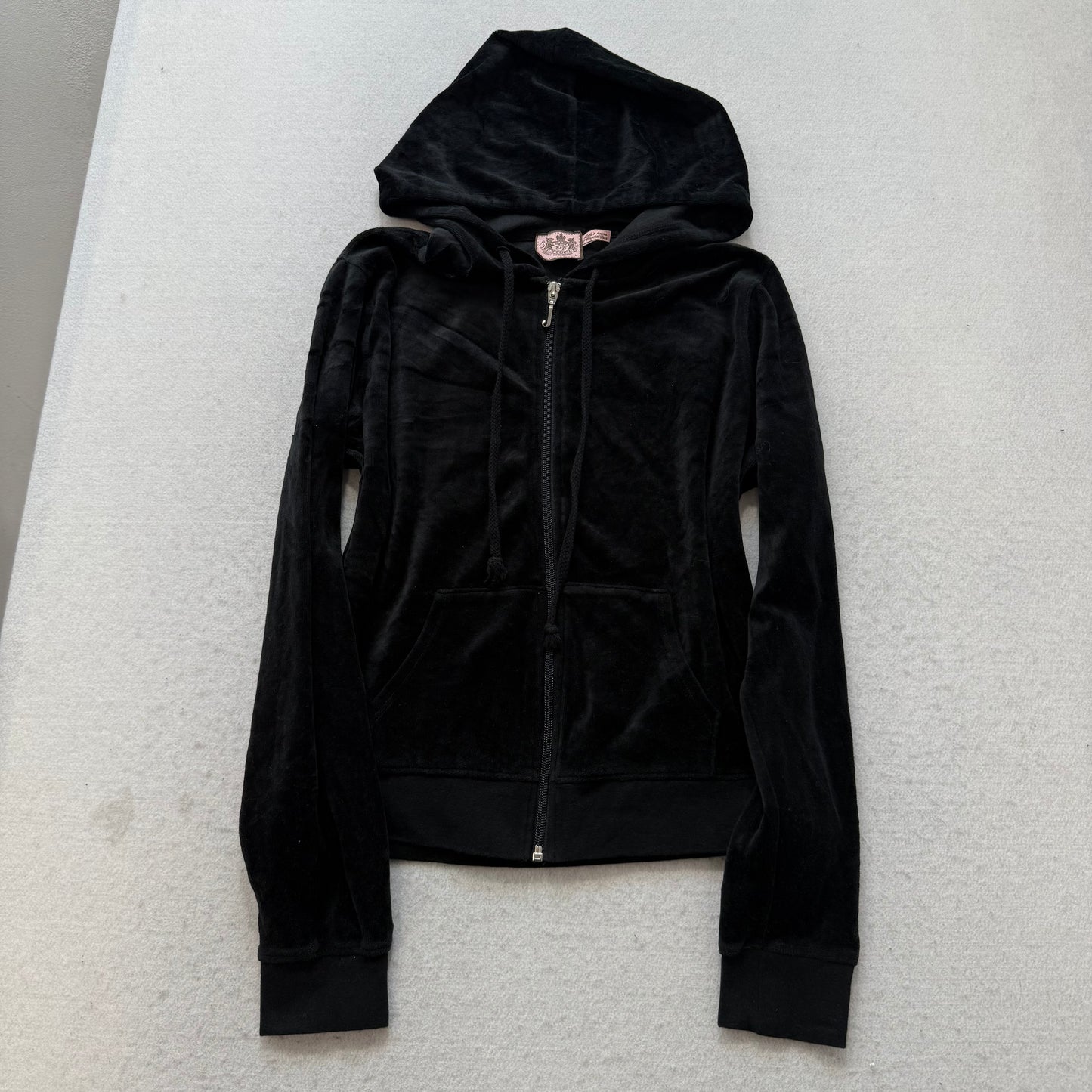 Juicy Couture Scottie Dogs Womens Black Velour Zip-Up Hoodie Pockets Logo Size M