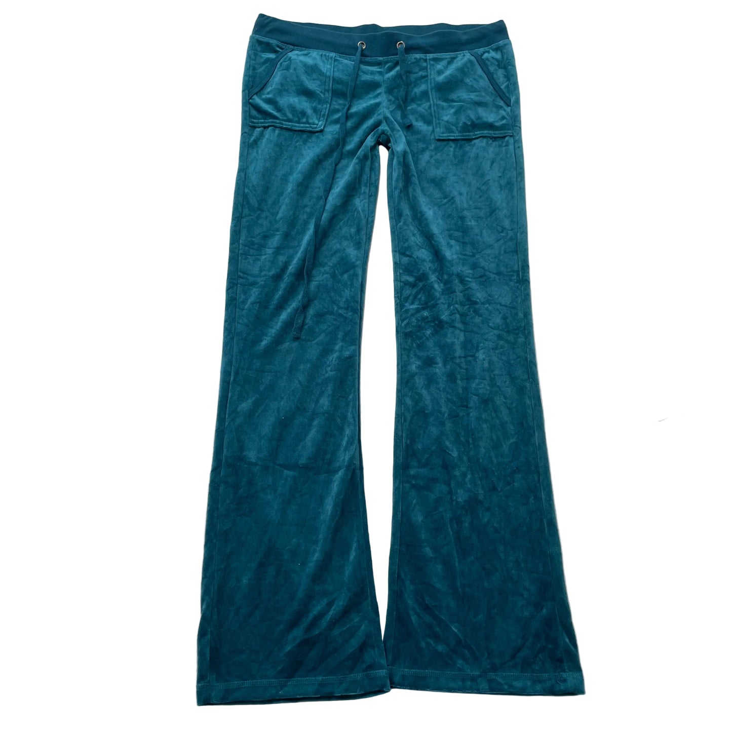 Vintage Juicy Couture Women's Teal Velour Flared Track Pants Pockets Y2k Size S