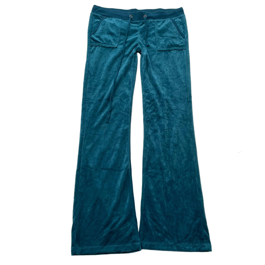 Vintage Juicy Couture Women's Teal Velour Flared Track Pants Pockets Y2k Size S