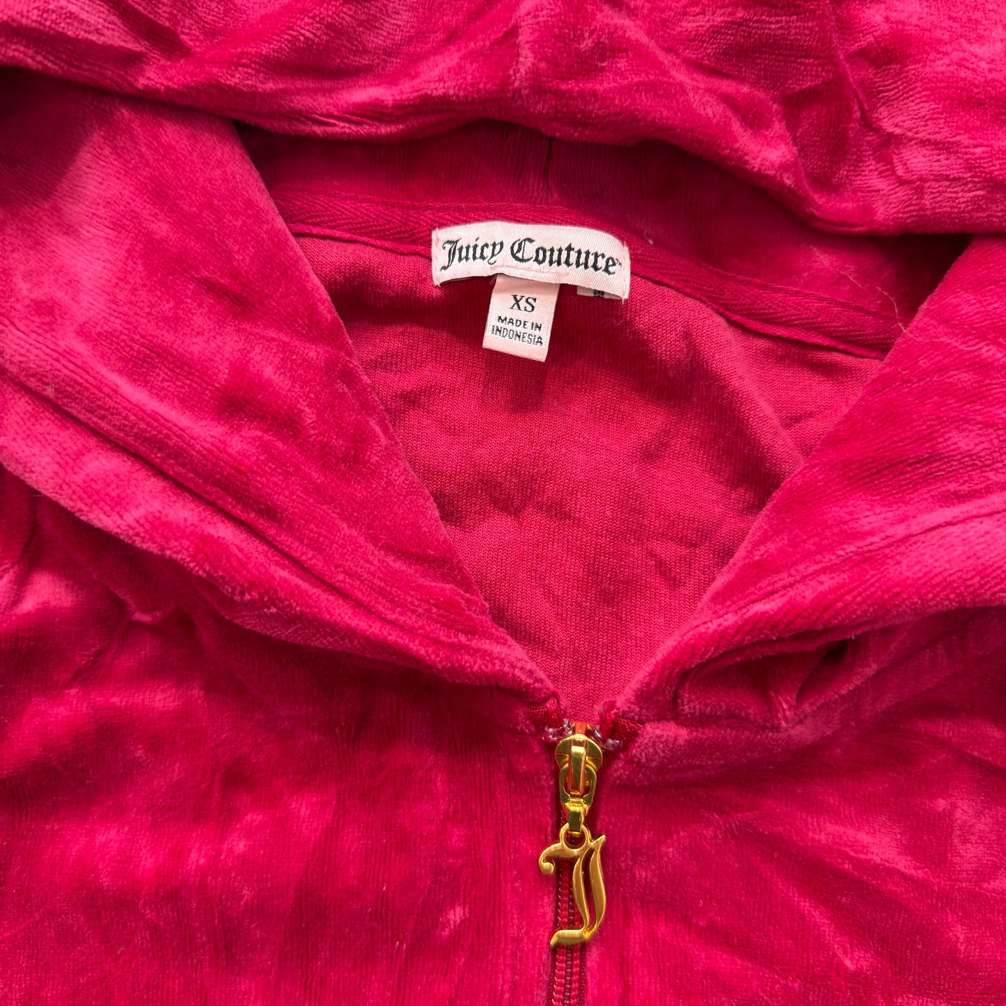 Juicy Couture Women's Red Velour Zip-Up Hoodie Rhinestones Graphic Logo Size XS