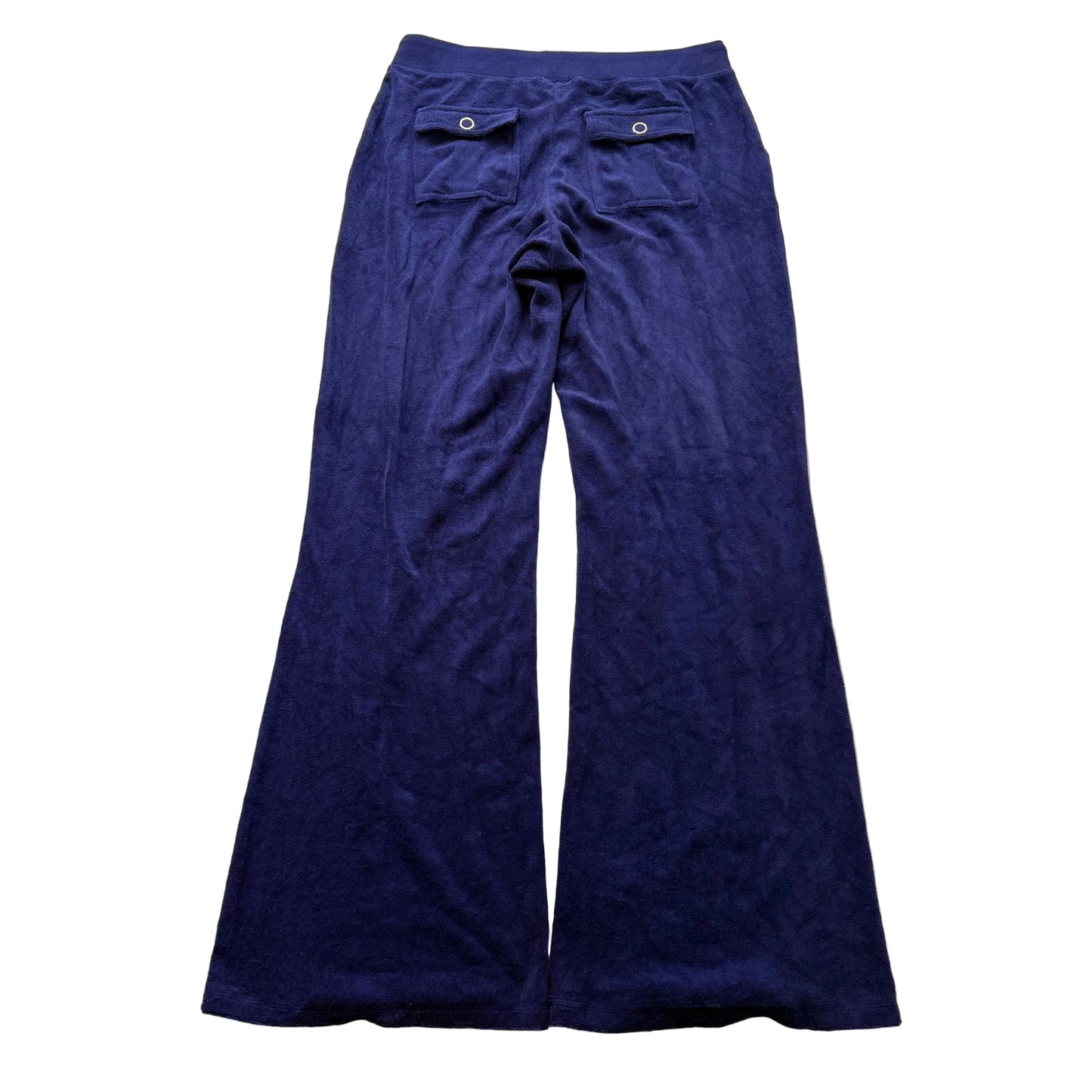 Juicy Couture Women Navy Terry Cloth Flared Track Pant Snap Button Pocket Size M