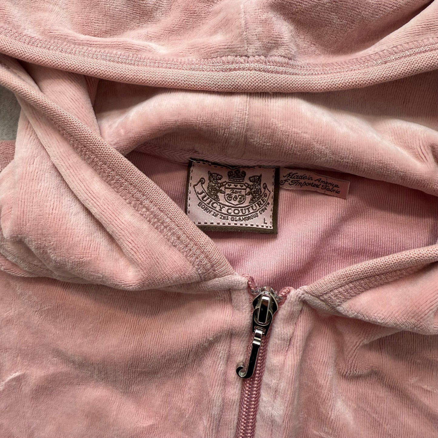 Vintage Juicy Couture Los Anglos Women's Pink Velour Zip-Up Hoodie Y2k Size L