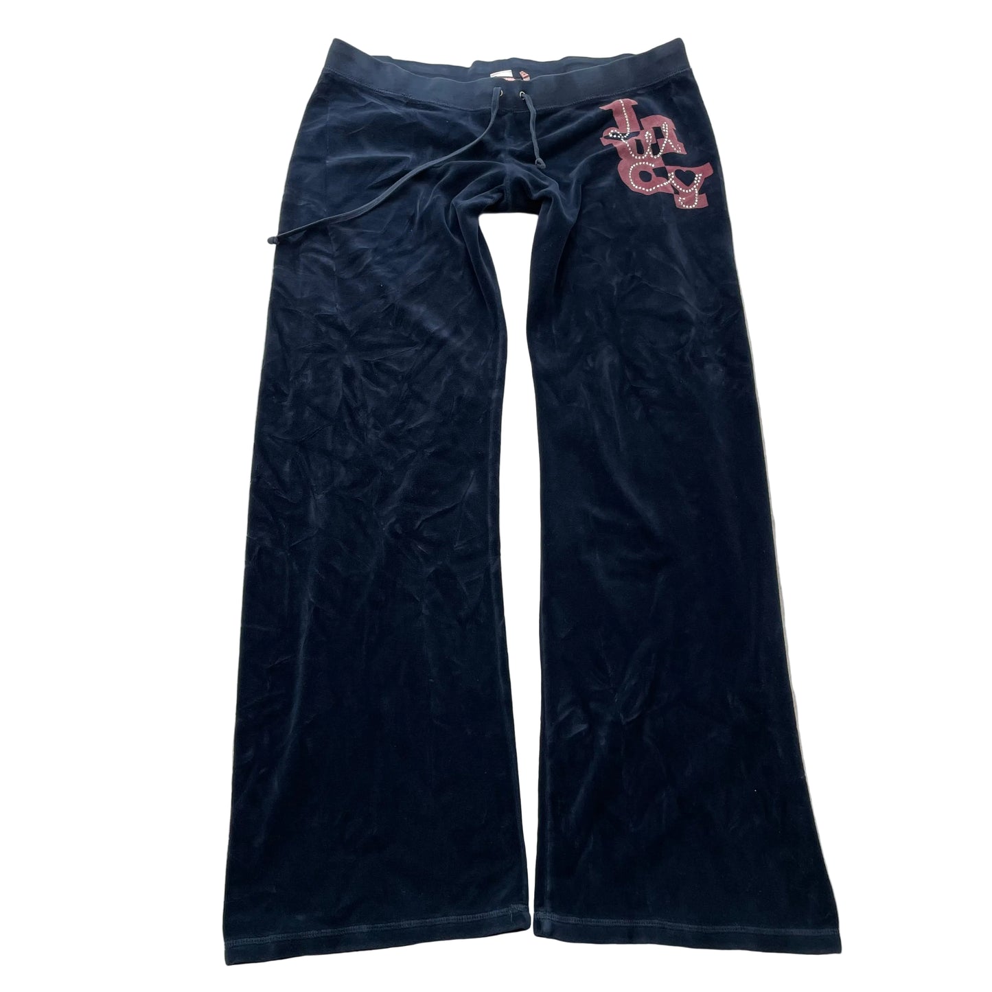 Vintage Juicy Couture Women Navy Blue Velour Flared Track Pant Drawstring Size L