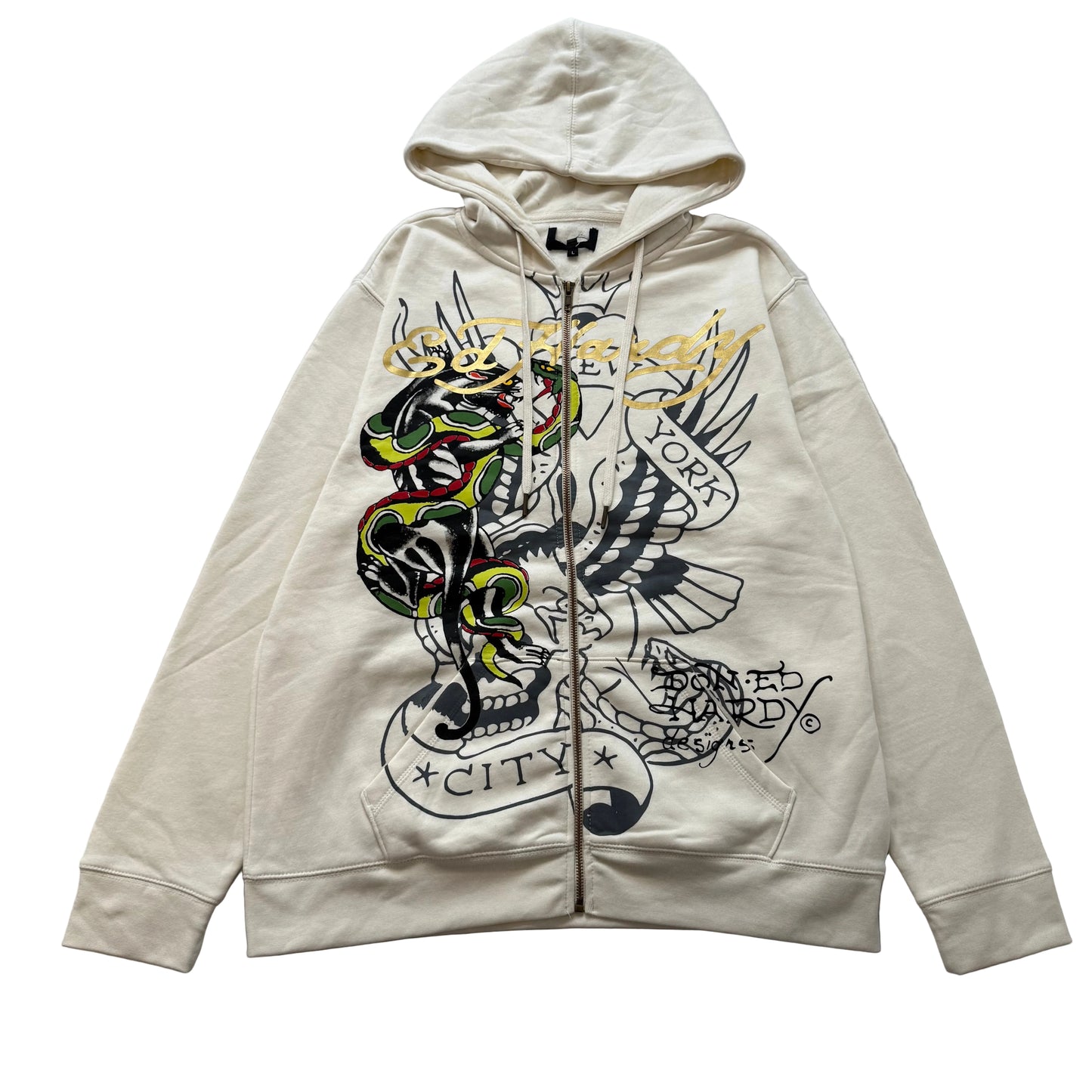 ED HARDY “Snake Panther” CREME ZIP UP HOODIE