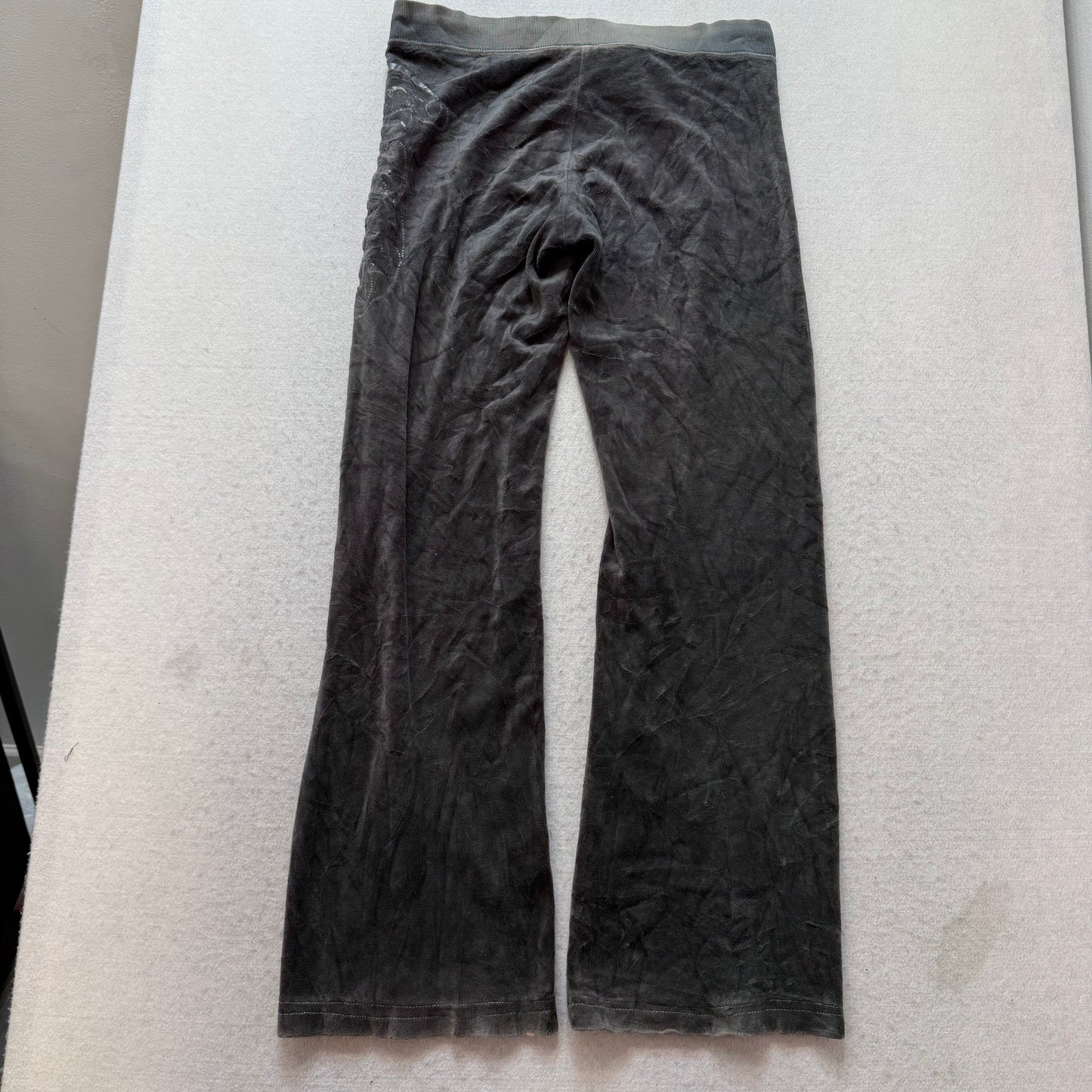 Juicy Couture Women's Charcoal Gray Velour Flared Track Pants Loungewear Size P
