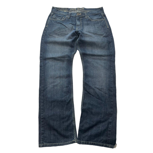 Pepe Jeans Men's Blue Bootcut Denim Jeans Distressed Frayed Hem Y2K Size W36