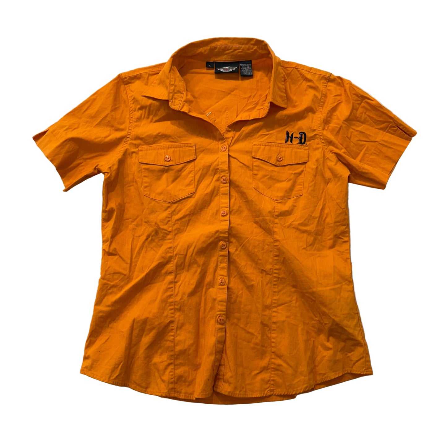 Harley-Davidson Women's Orange Cotton Blend Button-Up Shirt Short Sleeves Size L