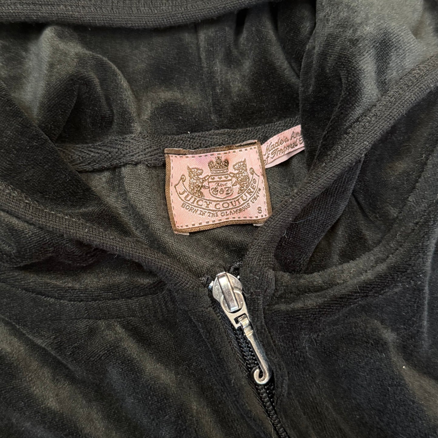 Vintage Juicy Couture Womens Charcoal Velour Zip-Up Hoodie Loungewear Y2k Size S