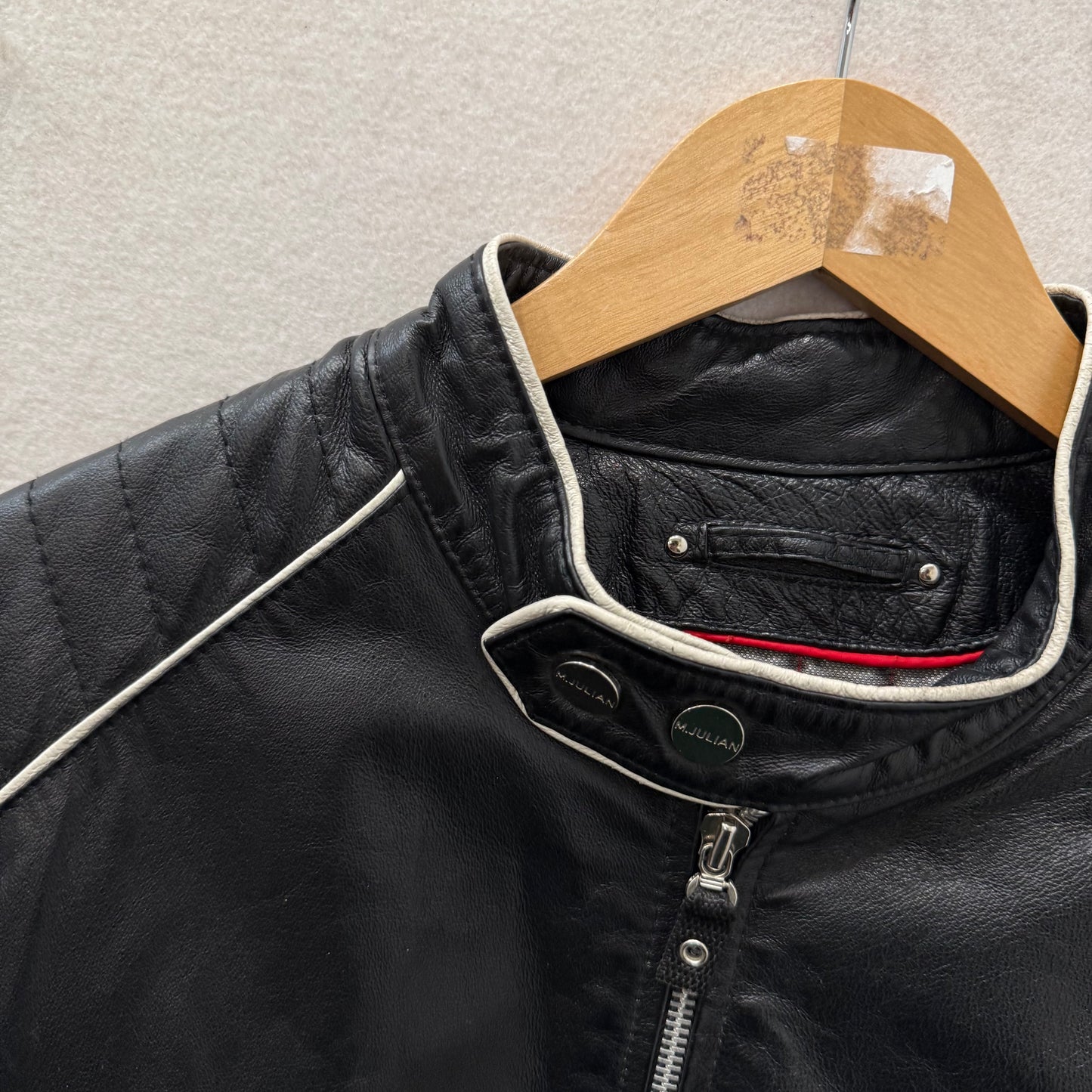 Wilsons M. Julian Men's Black & White Striped Leather Moto Racer Jacket Size M