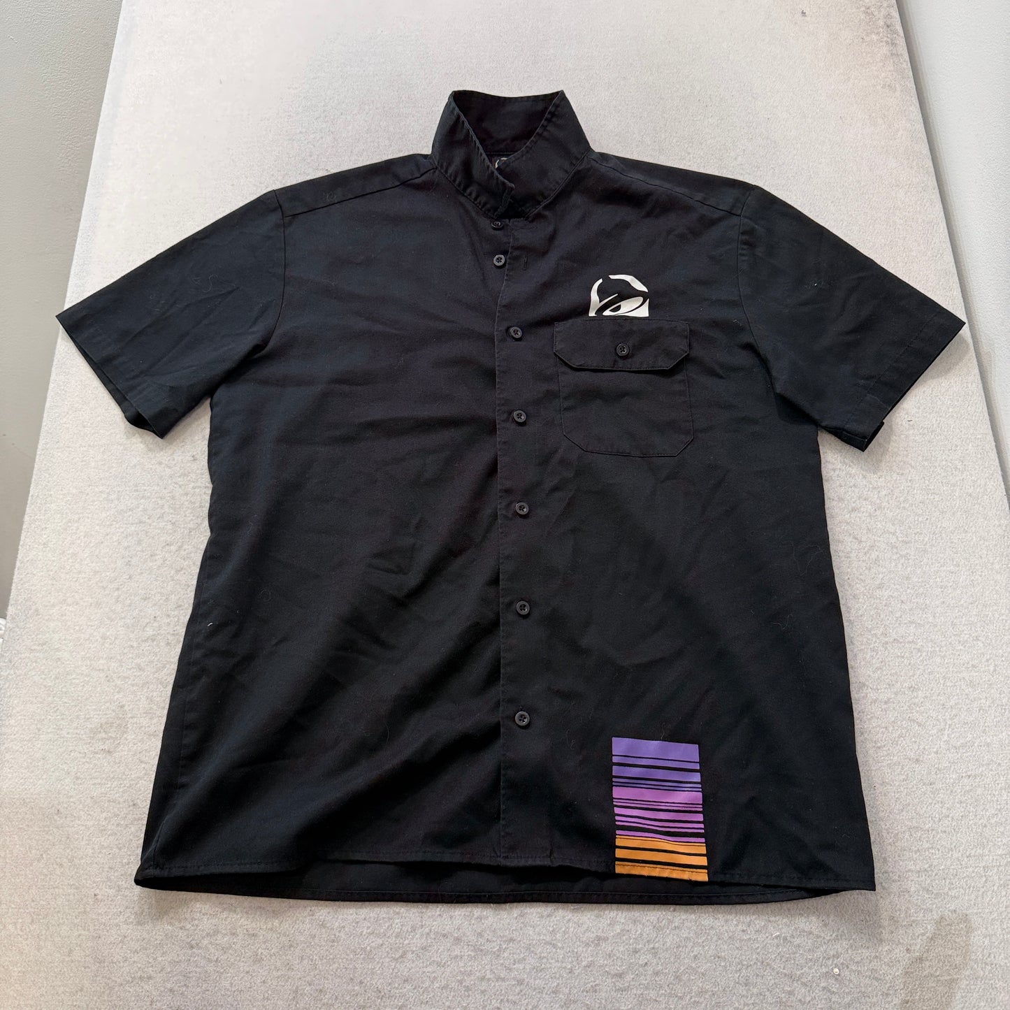 Taco Bell Employee Uniform Men's Black Button-Up Shirt Graphic Back Y2K Size L