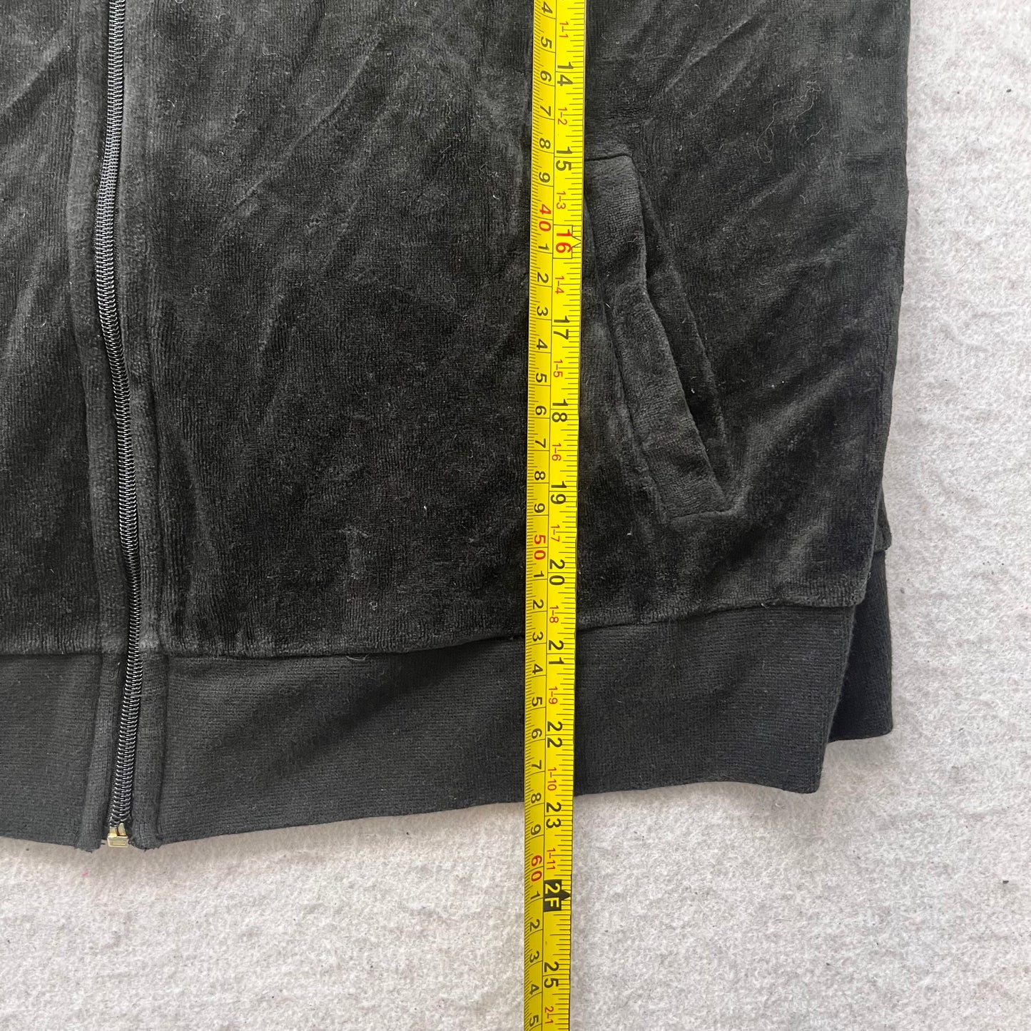 Juicy Couture Women's Black Velour Zip-Up Hoodie Loungewear Crown Logo Size XL