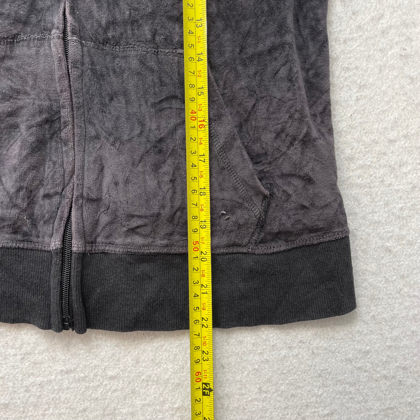 Vintage Juicy Couture Womens Deep Charcoal Velour Hoodie Scottie Dog Logo Size L
