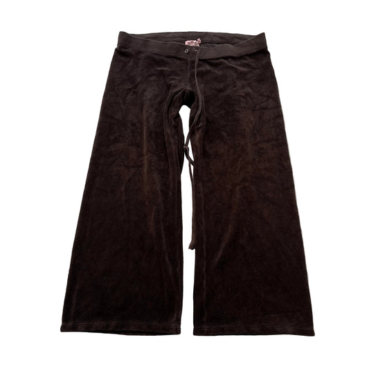 Vintage Juicy Couture Women's Dark Brown Terry Cloth Wide Leg Capris Pant Size L