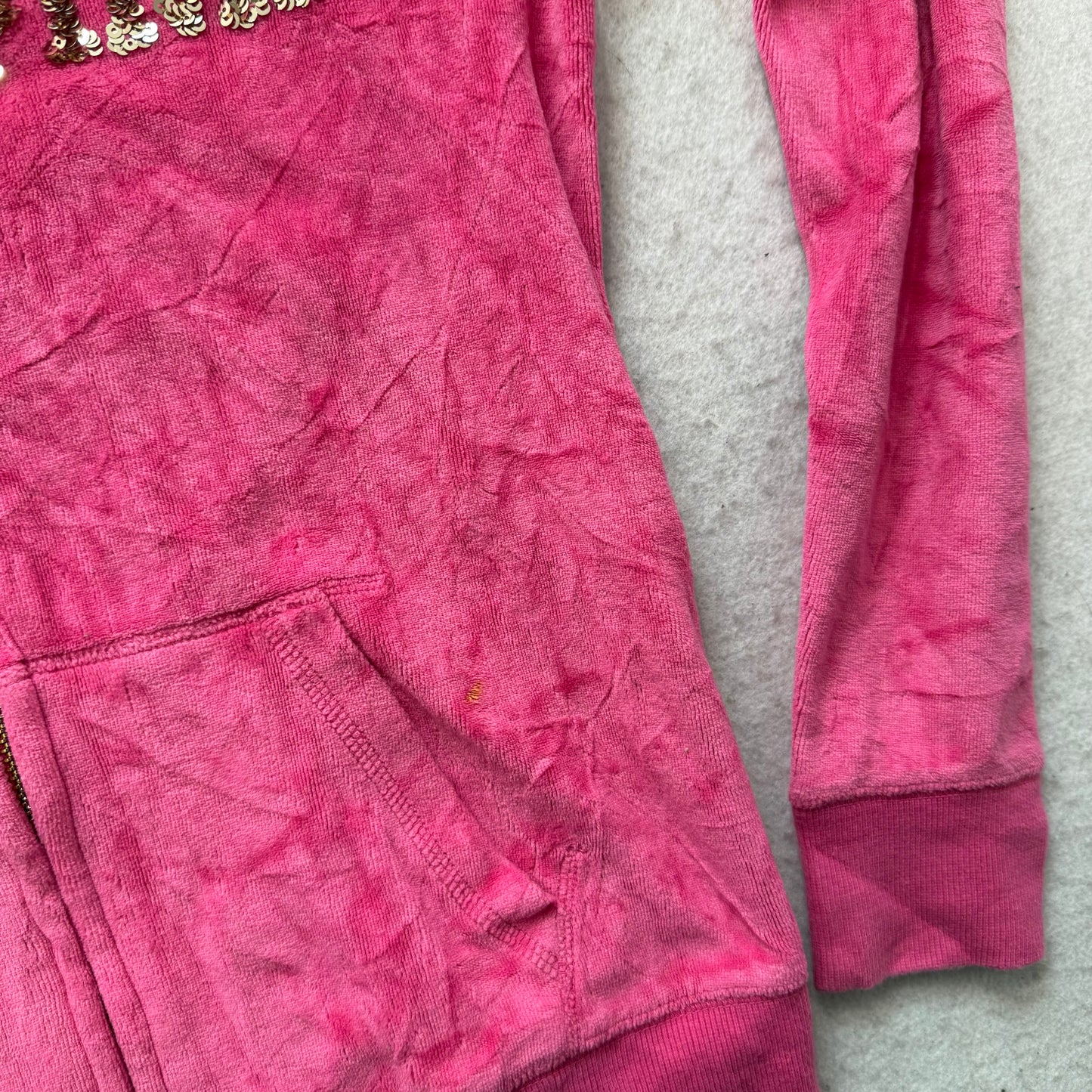 Victoria's Secret PINK Women's Hot Pink Velour Zip-Up Hoodie Gold Sequin Size S