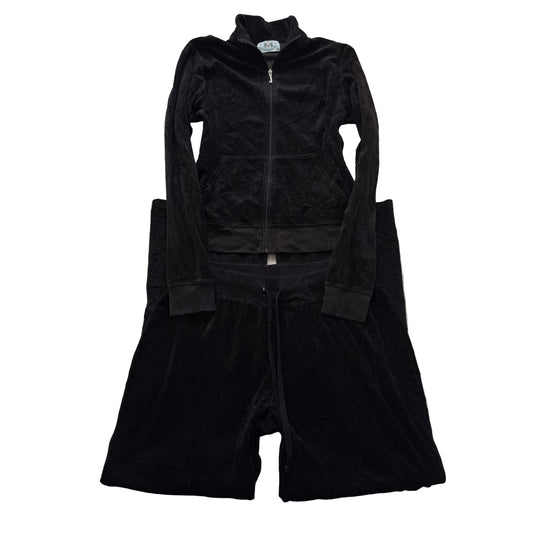 2003 Vtg Juicy Couture Women's Black Velour Tracksuit Set Jacket & Pant Size XL