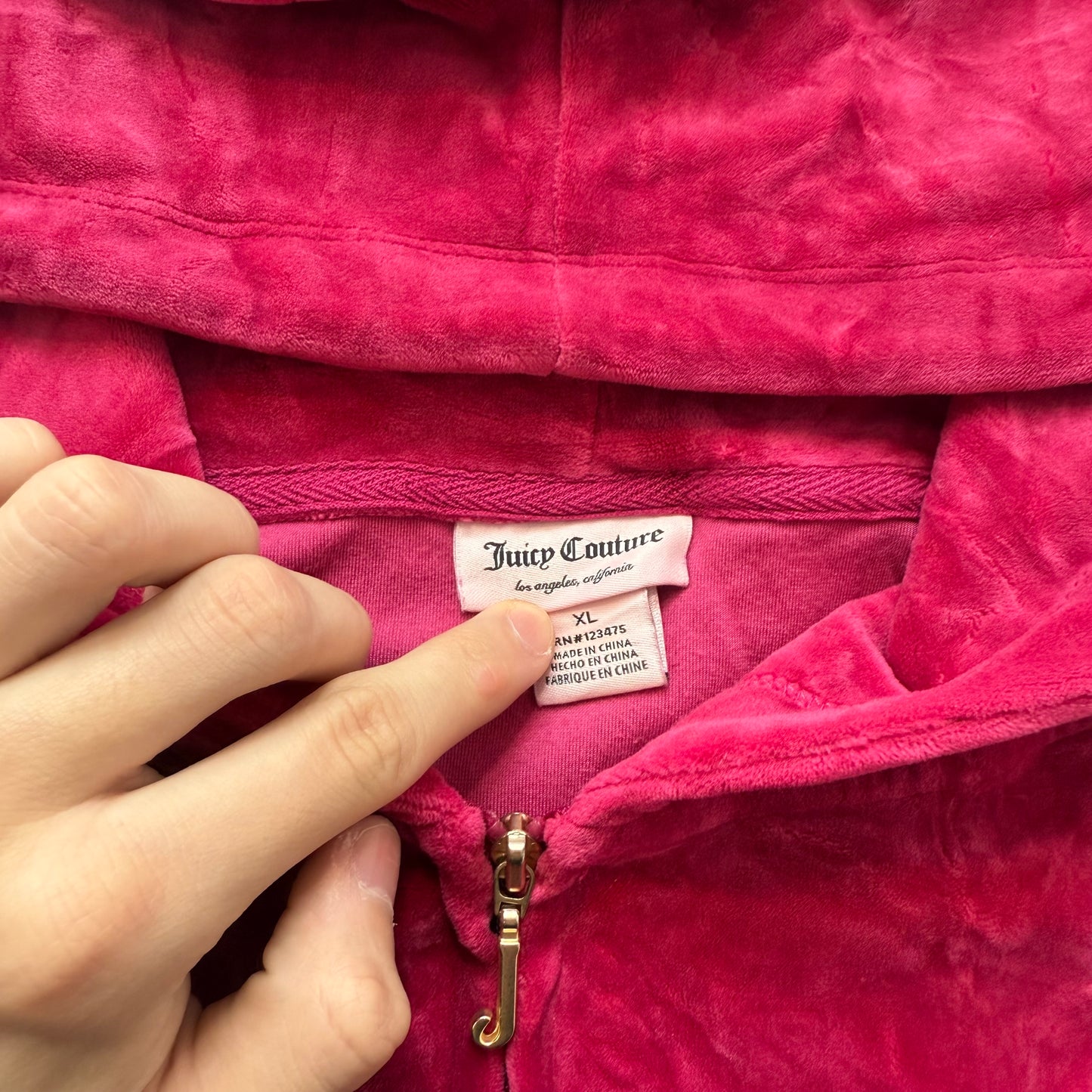 Juicy Couture Women's Dark Fuchsia Velour Zip-Up Hoodie Glitter Logo Y2k Size XL