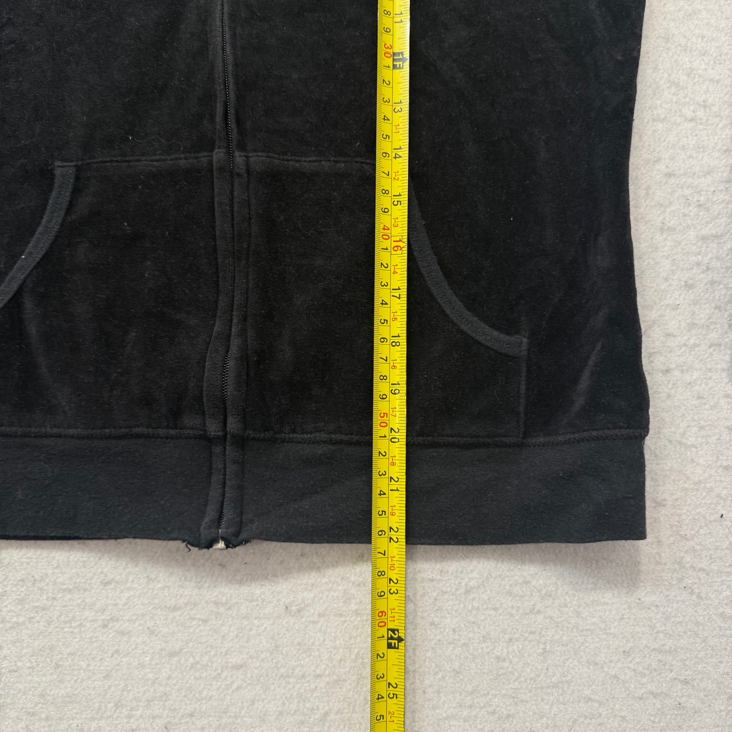 Juicy Couture What Goes Around Women's Black Velour Hoodie Glitter Print Size L