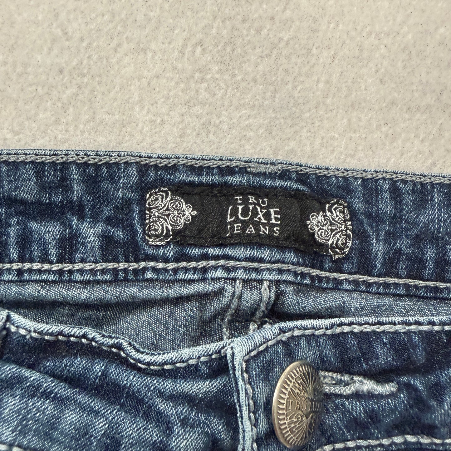 Tru Luxe Women's Blue Bootcut Denim Jeans Intricate Embroidery Classic Size W28