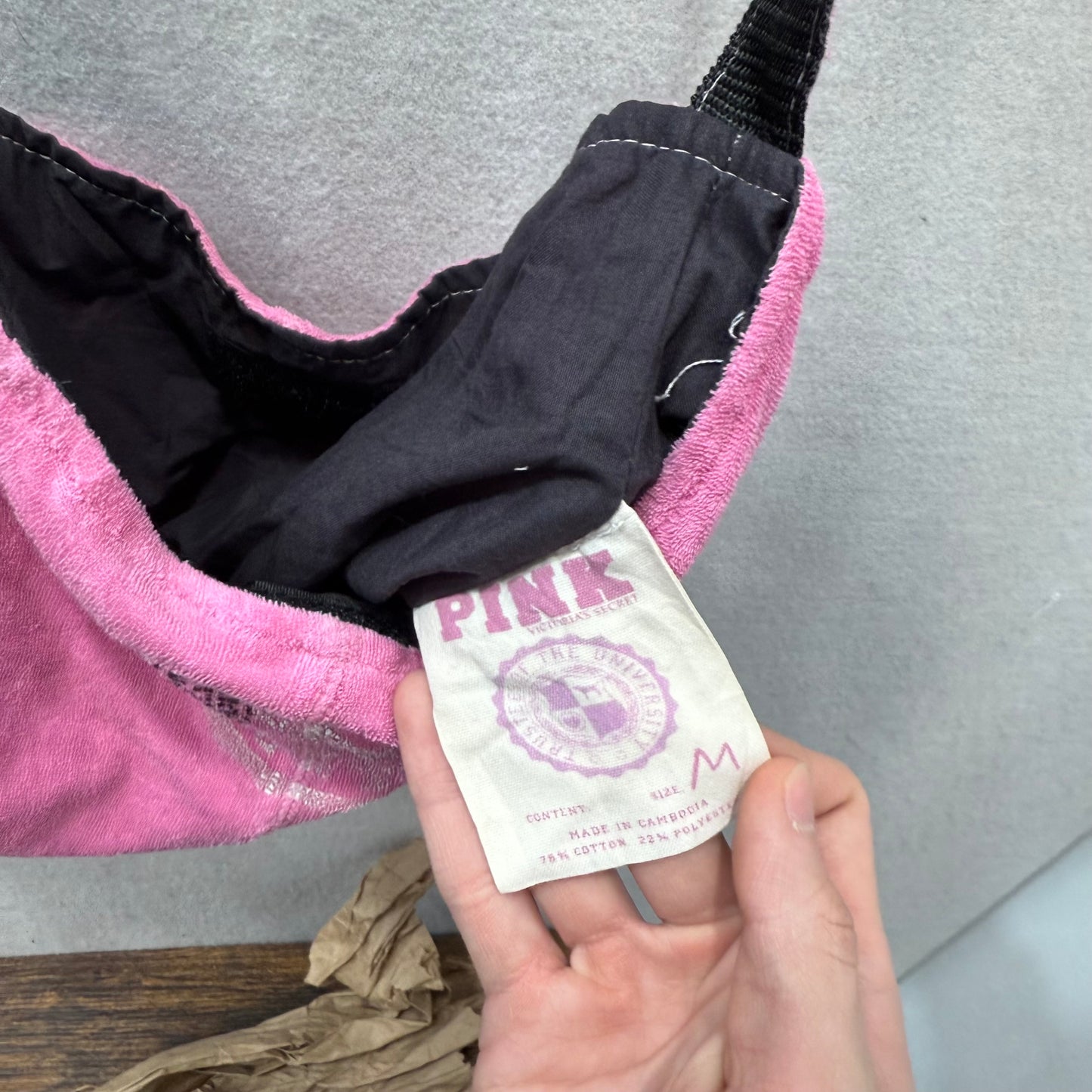 PINK by Victoria's Secret Pink Velour Casual Wear Logo Hipster Shoulder Tote Bag