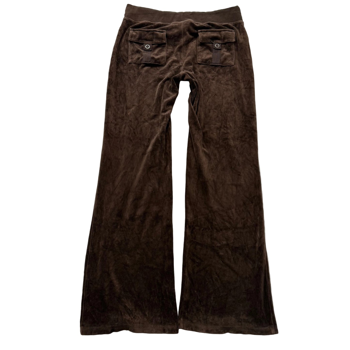 Juicy Couture Women's Chocolate Brown Flared Track Pant Snap Flap Pockets Size M