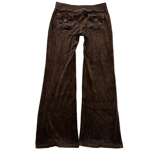 Juicy Couture Women's Chocolate Brown Flared Track Pant Snap Flap Pockets Size M