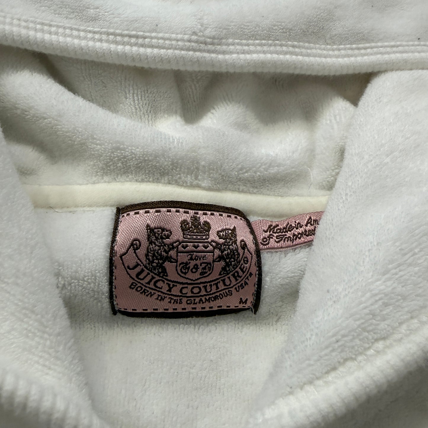 Juicy Couture Women's White Velour Zip-Up Hoodie Pockets Loungewear Y2K Size M