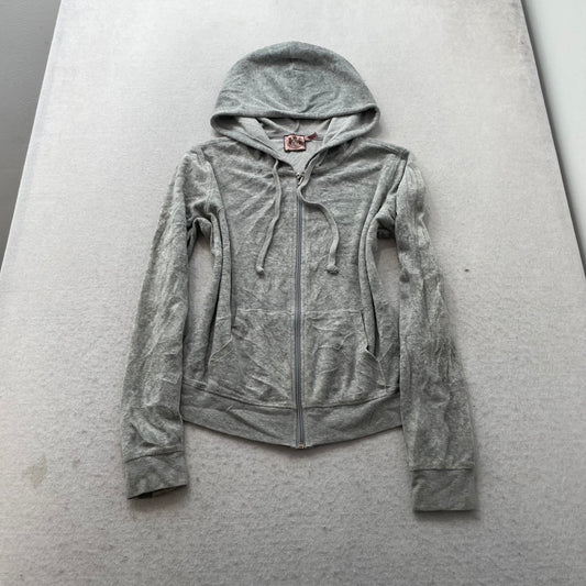 Vtg Juicy Couture Women's Heather Grey Velour Tracksuit Set Hoodie & Pant Size S
