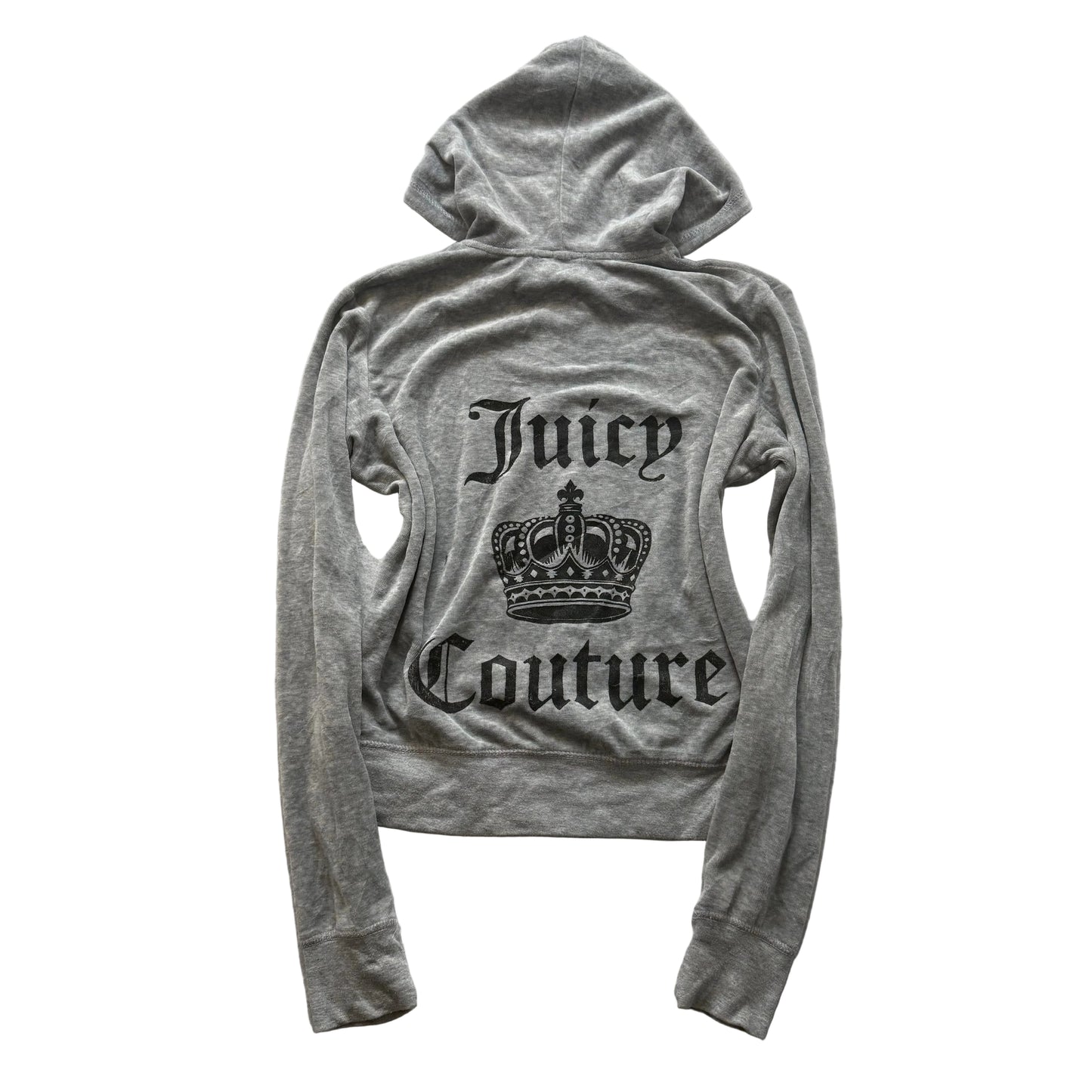 Juicy Couture Women's Gray Velour Zip-Up Hoodie Graphic Crown Logo Y2k Size M