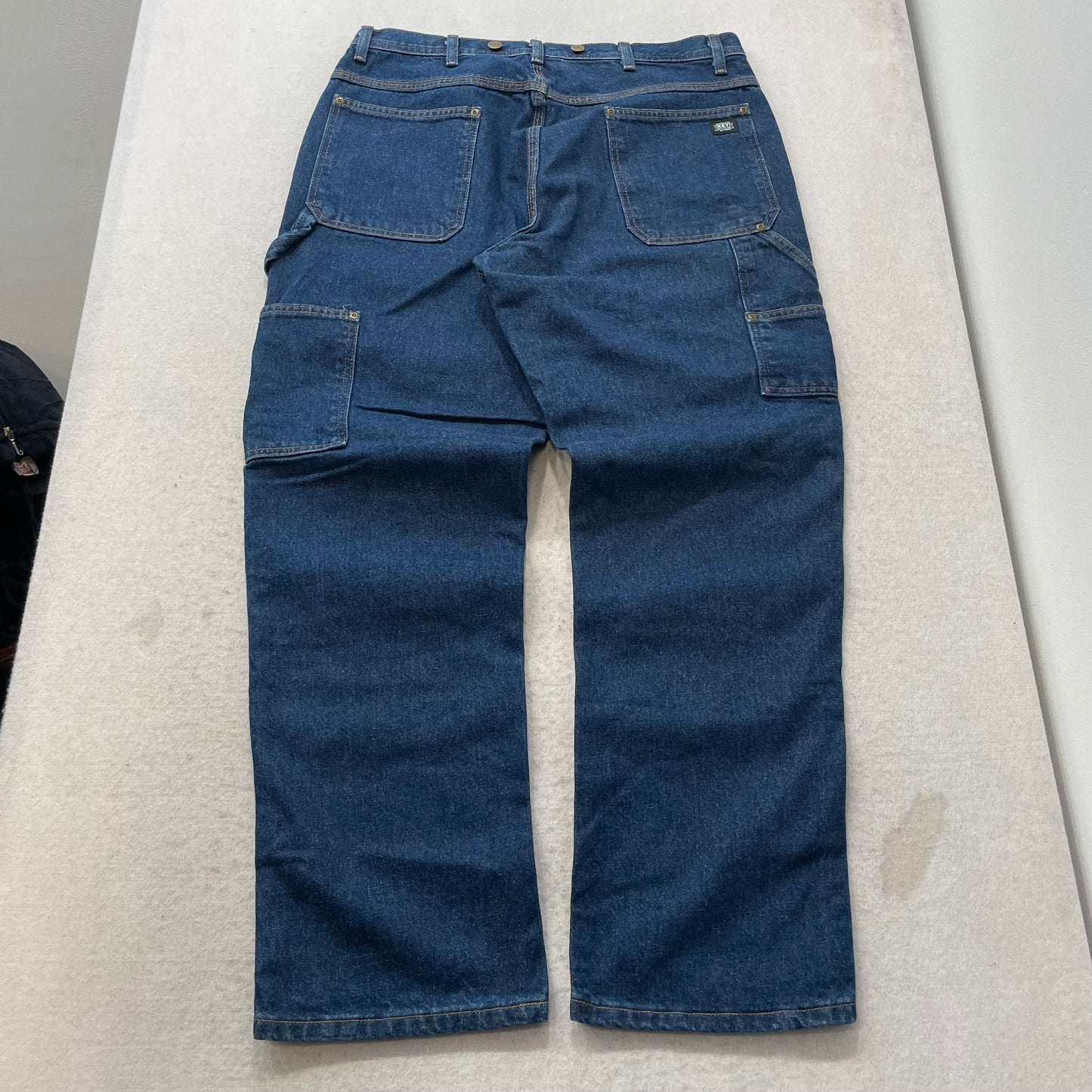 Key Men Blue Double Front Denim Logger Dungaree Jeans Workwear Casual Size 38x32