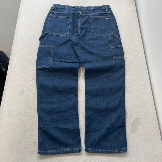 Key Men Blue Double Front Denim Logger Dungaree Jeans Workwear Casual Size 38x32