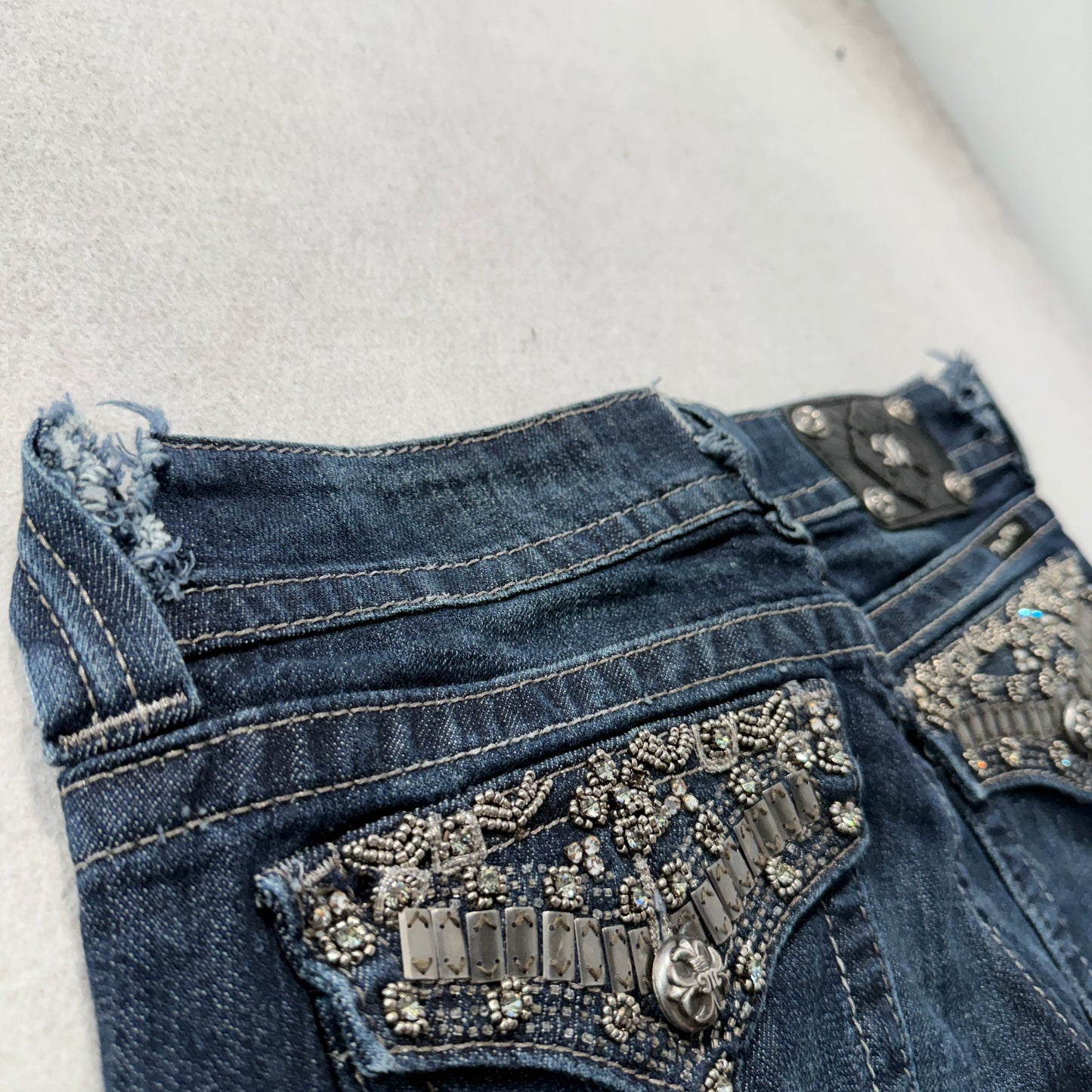 Miss Me Women's Blue Bootcut Denim Jeans Embelished Flap Pockets Classic Size 30