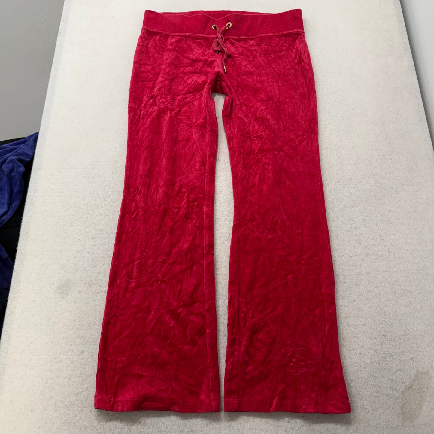 Bebe Women's Chili Pepper Red Velour Flared Track Pant Drawstring Preppy Size M