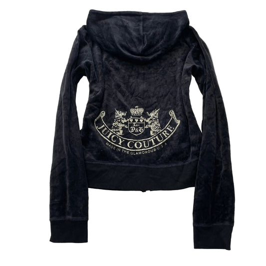 Vintage Juicy Couture Scottie Dog Women's Charcoal Gray Velour Hoodie Y2k Size L