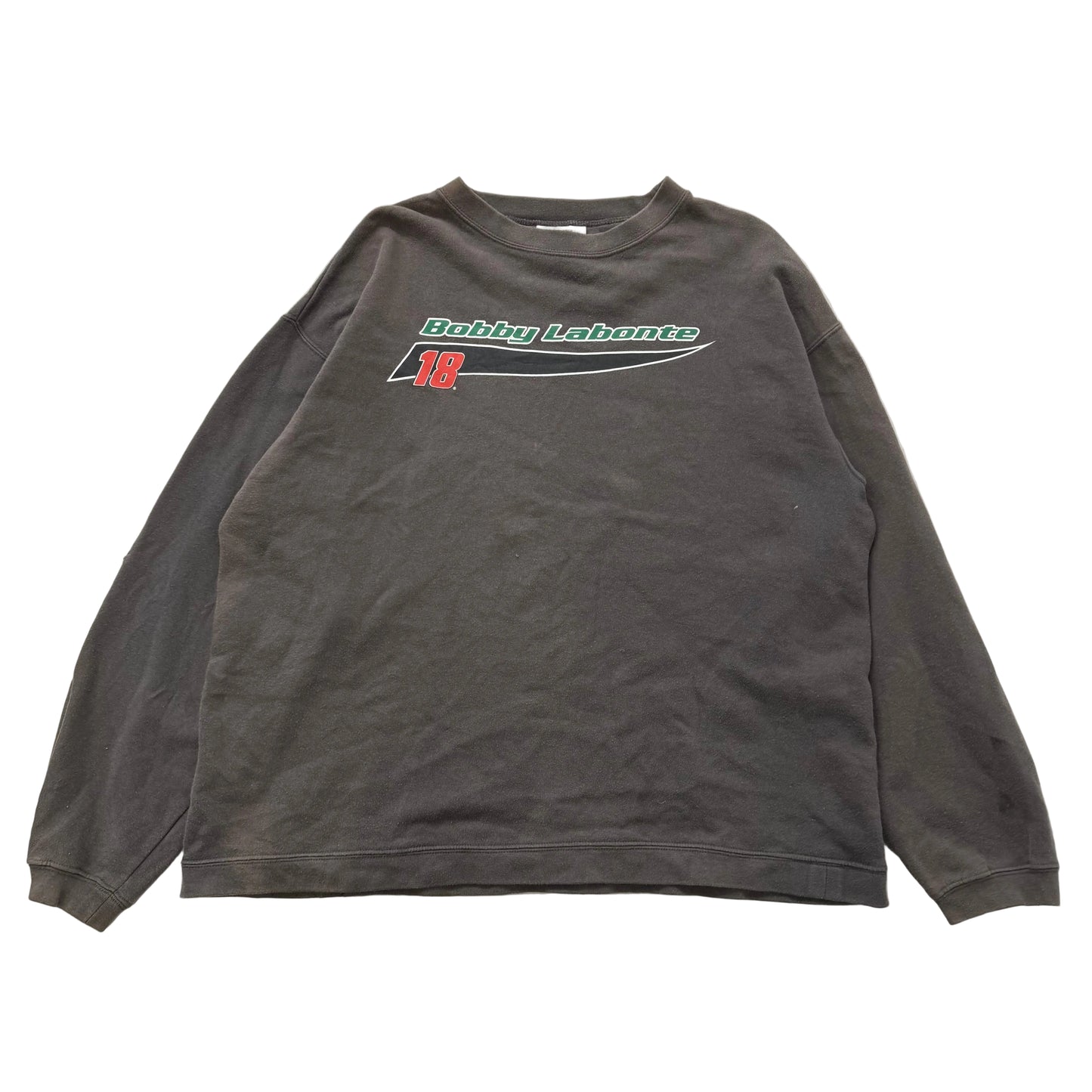 Bobby Labonte #18 NASCAR Charcoal Gray Cotton Blend Racing Sweatshirt Size XL
