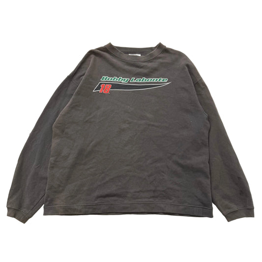 Bobby Labonte #18 NASCAR Charcoal Gray Cotton Blend Racing Sweatshirt Size XL