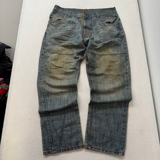 CEZER Men's Light Blue Denim Baggy Jeans Outer Flap Back Pockets Faded Size 40