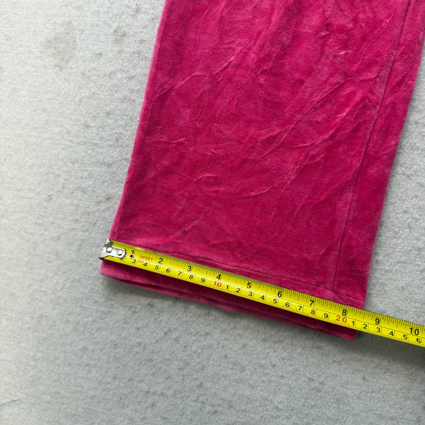 Vintage Juicy Couture Women's Hot Pink Velour Flared Track Pants Pockets Size L