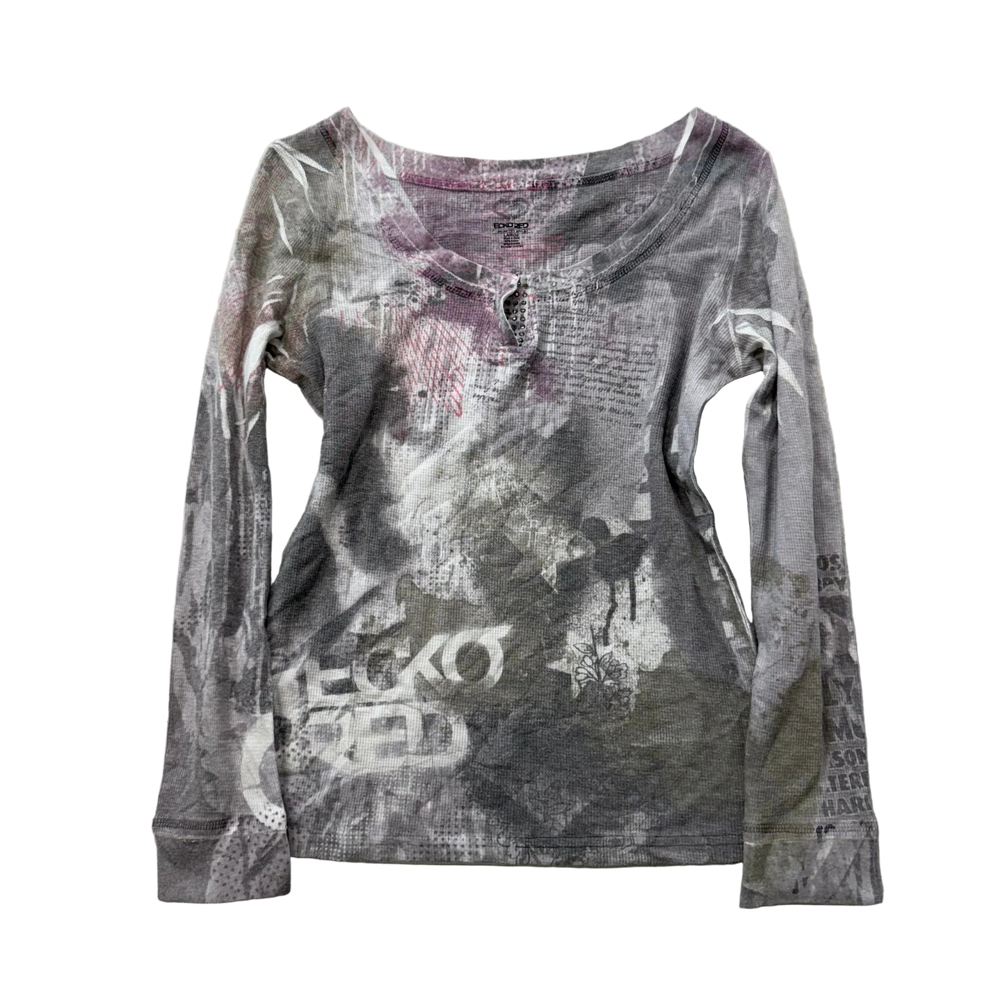 Ecko Red Unltd. Women's Gray White Cotton Shirt Long Sleeves Graphic Top Size L