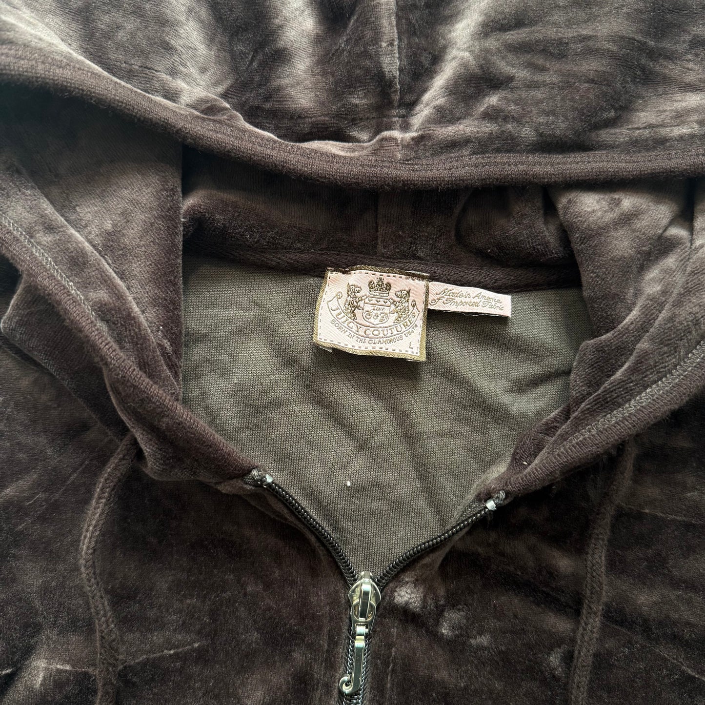 Vintage Juicy Couture Scottie Dogs Womens Dark Brown Velour Zip-Up Hoodie Size L