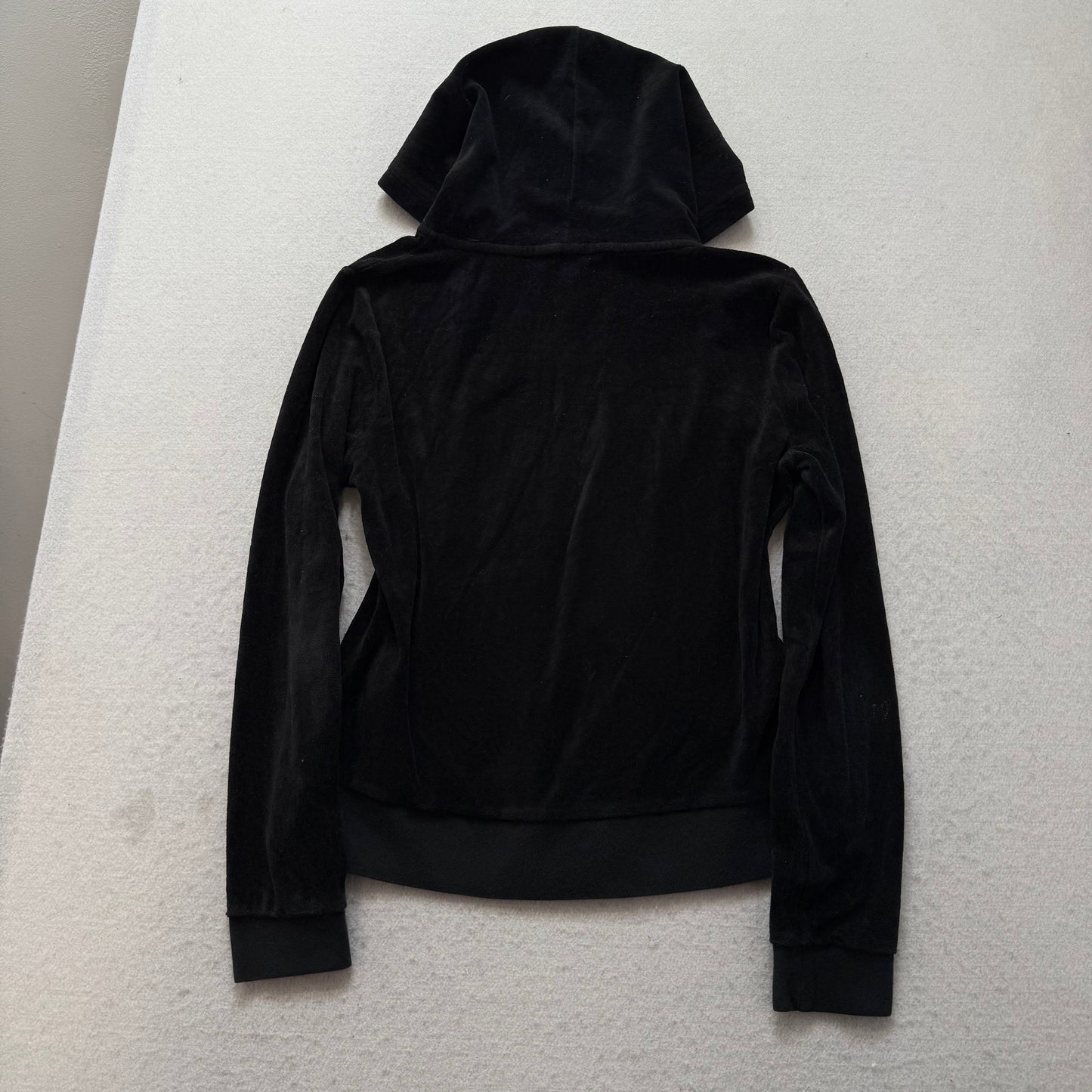Juicy Couture Women's Black Velour Zip-Up Hoodie Long Sleeve Pockets Y2k Size M