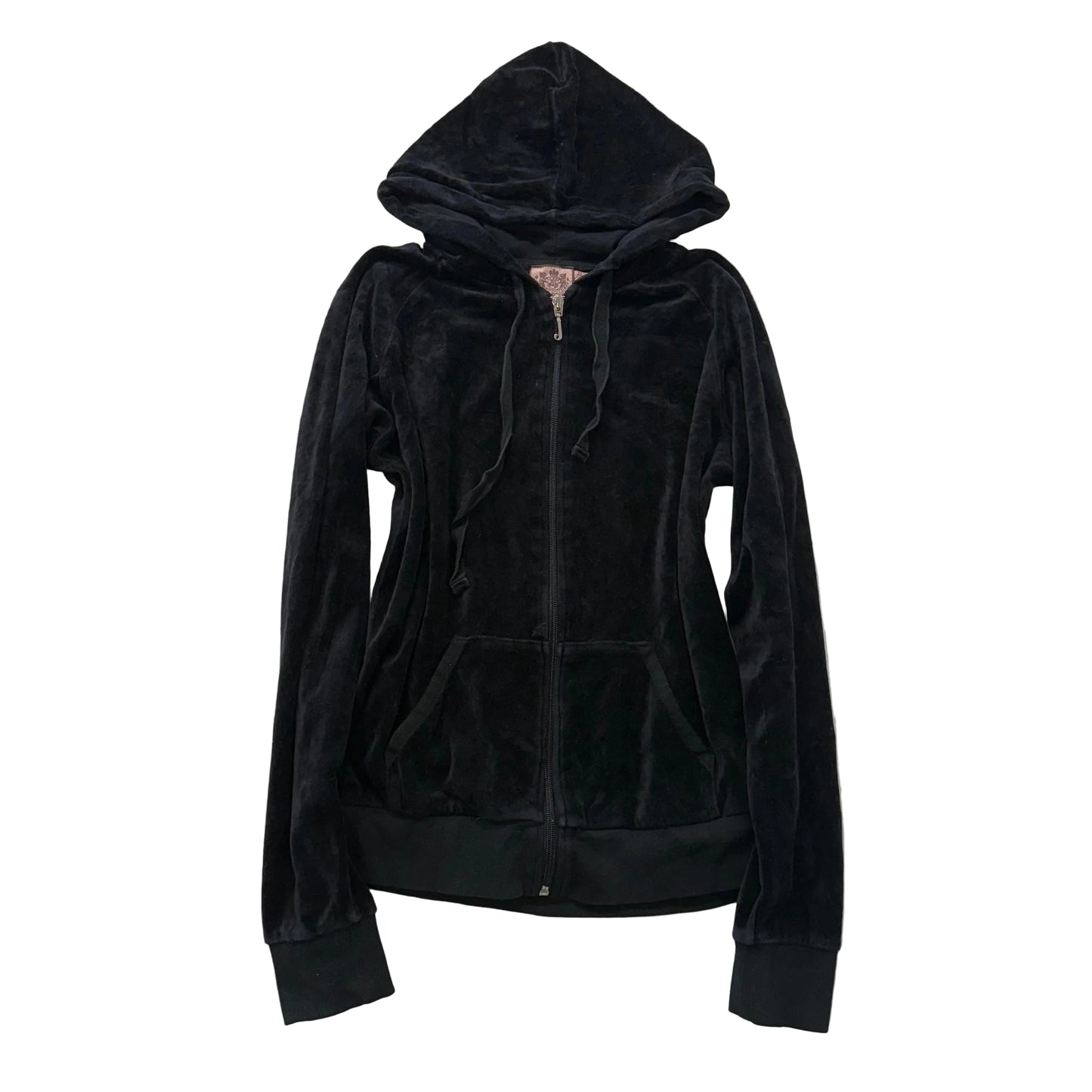 Vintage Juicy Couture Women's Black Velour Zip Up Hoodie Loungewear Y2K Size L